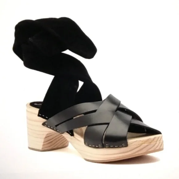 FREE PEOPLE Emmy Wrap Clog Black Ankle Wrap Sandal Women’s Size EU 37 - Picture 16 of 16